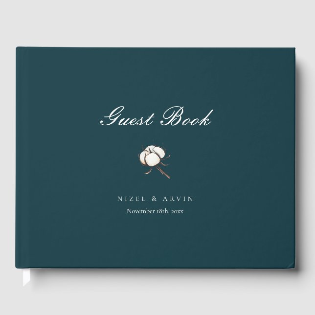 Minimalist Elegant Cotton Deep Green Wedding Guest Book (Front)