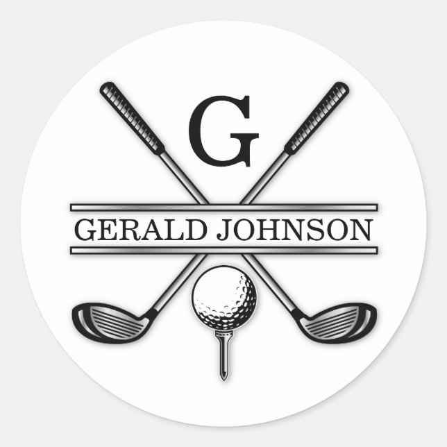 Minimalist Elegant Custom Golf Monogram Classic Ro Classic Round Sticker (Front)