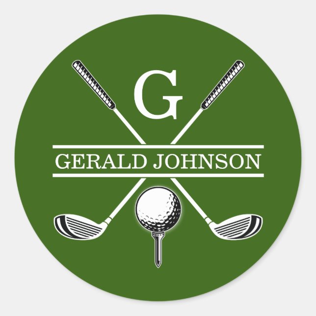 Minimalist Elegant Custom Golf Monogram Classic Round Sticker (Front)