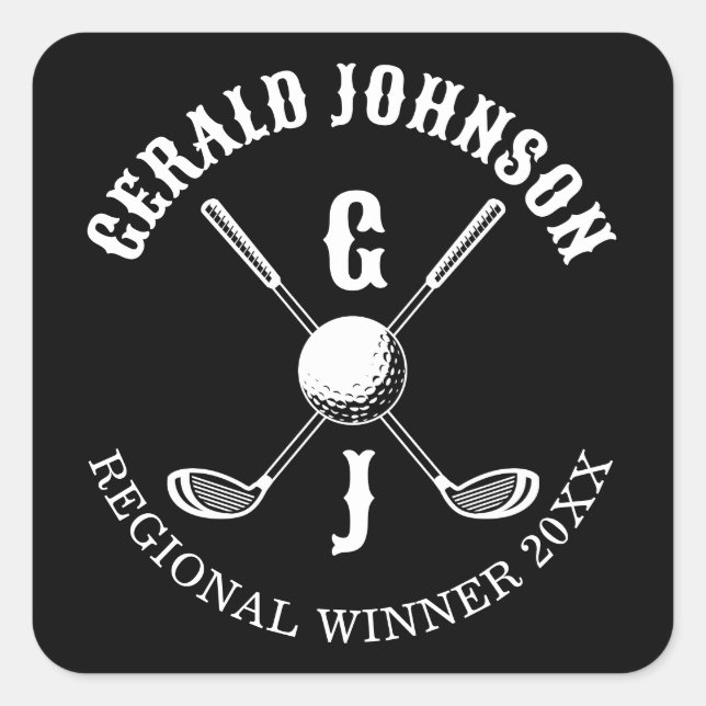 Minimalist Elegant Custom Golf Monogram Square Sticker (Front)