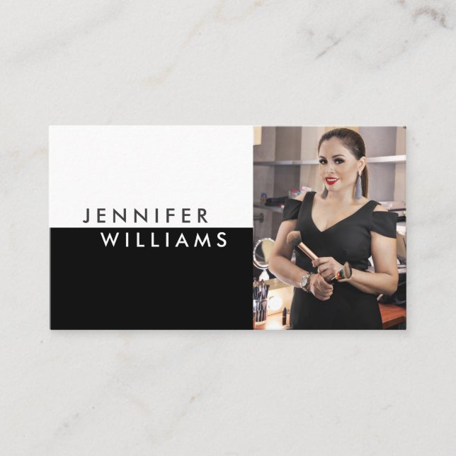 Minimalist Elegant Custom Photo Black White Modern Business Card (Front)