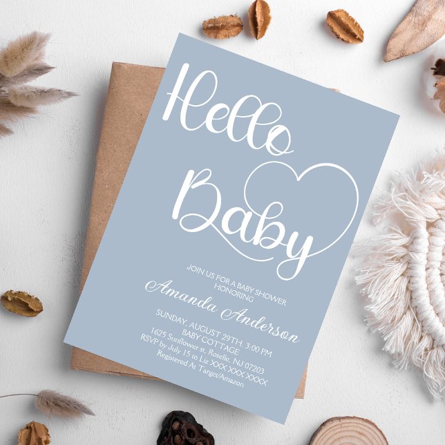 Minimalist  Elegant Cute Blue Baby Boy Shower Invitation (Creator Uploaded)