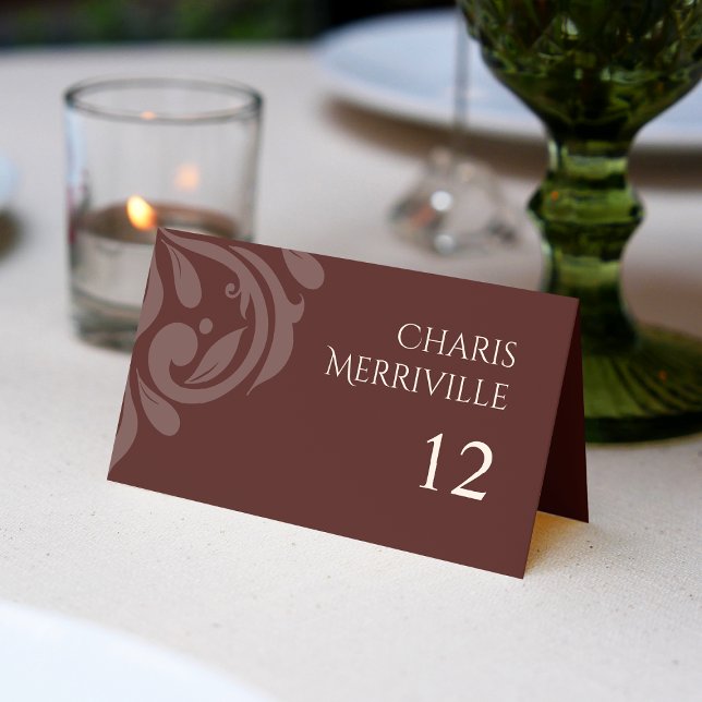 Minimalist Elegant Damask Photo Mahogany Wedding Place Card (Creator Uploaded)