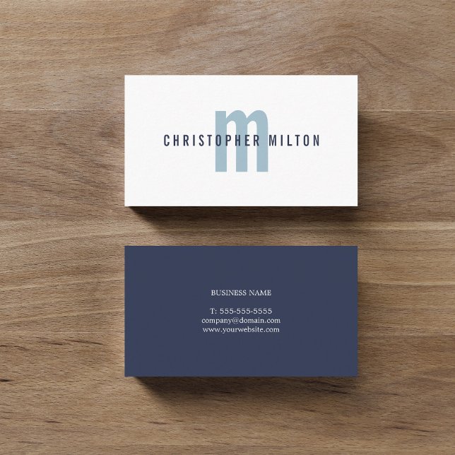 Minimalist Elegant Dark Blue Monogram Consultant Business Card (Creator Uploaded)