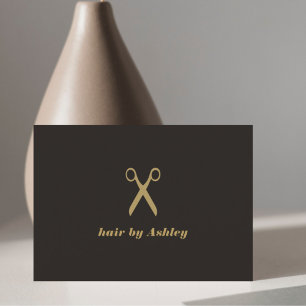 Minimalist Elegant Dark Faux Scissor Hair Stylist Business Card