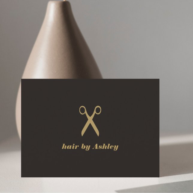 Minimalist Elegant Dark Faux Scissor Hair Stylist Business Card (Creator Uploaded)