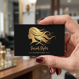 Minimalist Elegant Dark Gold Hairstylist Business Card