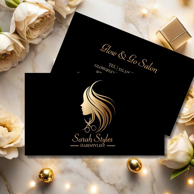 Minimalist Elegant Dark Gold Hairstylist Business Card (Creator Uploaded)