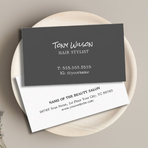 Minimalist Elegant Dark Grey White Hairdresser Business Card