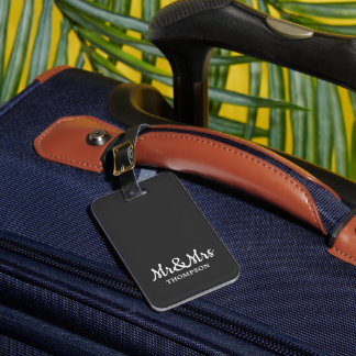 Minimalist Elegant Dark Grey White Mr&Mrs Luggage Tag
