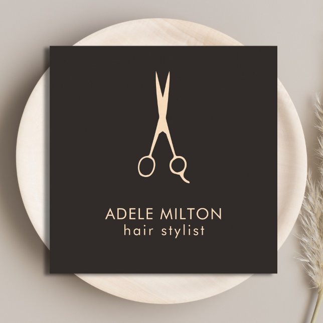 Minimalist Elegant Dark Rose Scissor Hairstylist Square Business Card (Creator Uploaded)