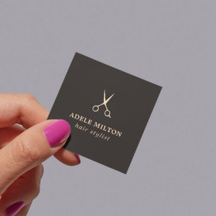 Minimalist Elegant Dark Rose Scissor Hairstylist Square Business Card