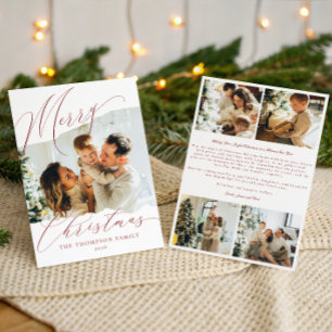 Minimalist Elegant Deep Red Family Photo Christmas Holiday Card