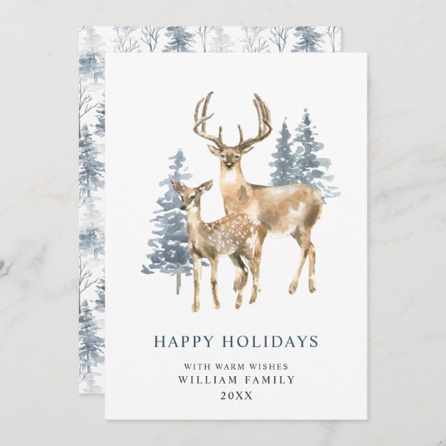 Minimalist Elegant Deer Christmas Tree Holiday Card (Front/Back)