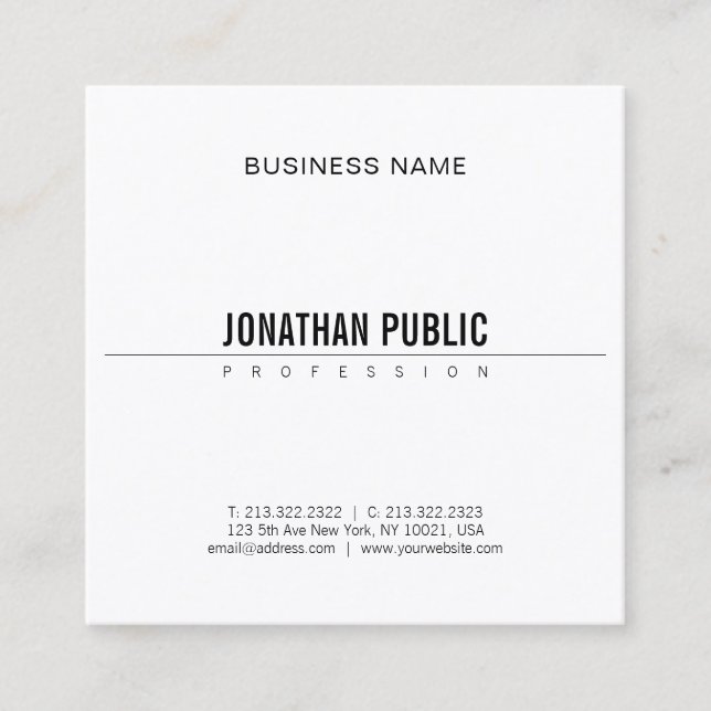 Minimalist Elegant Design Modern BW Smart Plain Square Business Card (Front)