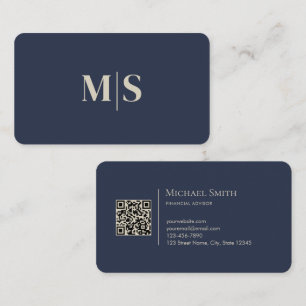 Minimalist Elegant Dusky Blue Initials QR Code Business Card