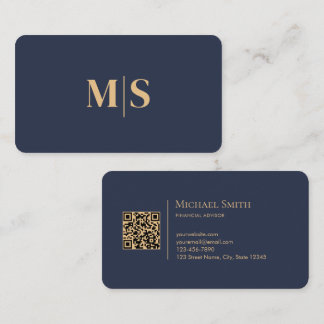 Minimalist Elegant Dusky Blue Initials QR Code Business Card