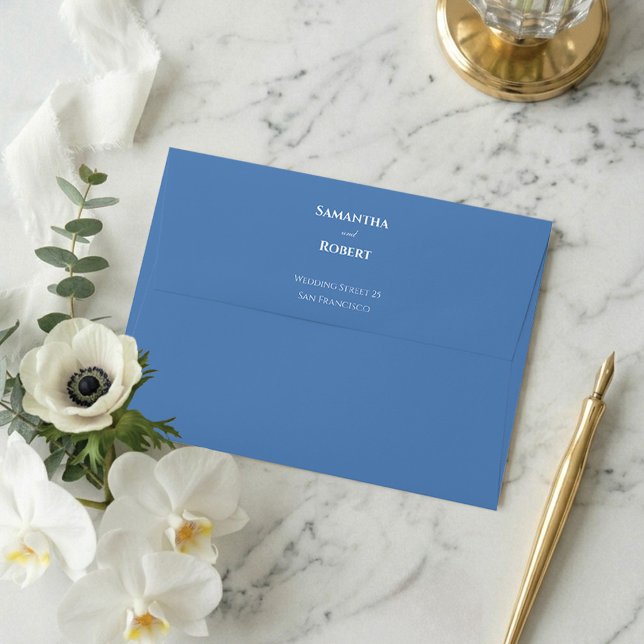 Minimalist Elegant Dusty Blue Floral Wedding Envelope (Elegant blue wedding envelope. Personalize your return address.)
