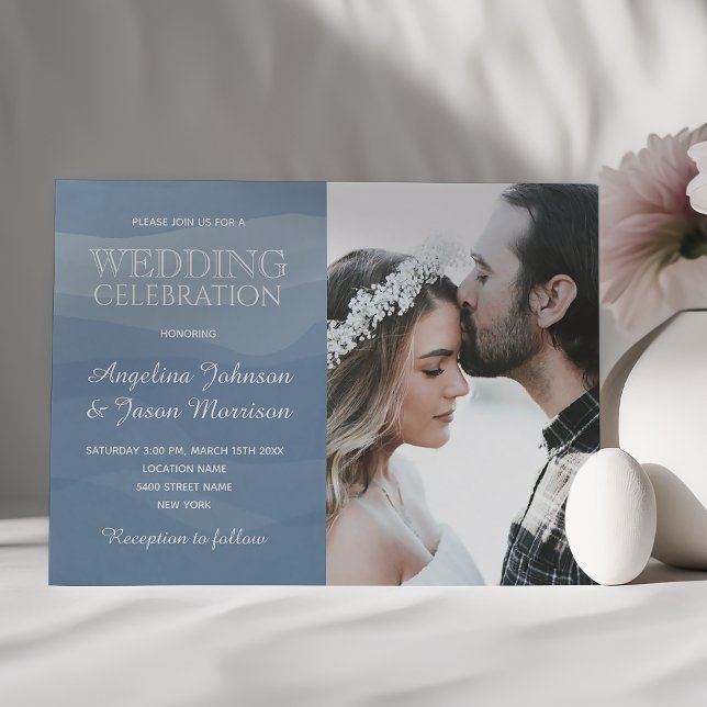 Minimalist Elegant Dusty Blue Photo Wedding Invitation (Creator Uploaded)