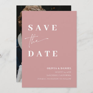 Minimalist Elegant Dusty Pink Photo Save the Date Invitation
