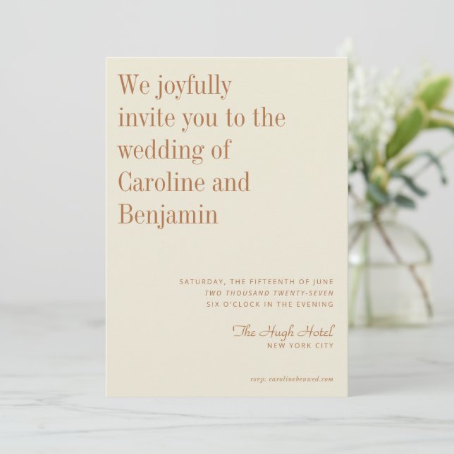 Minimalist Elegant Dusty Rust Cream Modern Wedding Invitation (Standing Front)