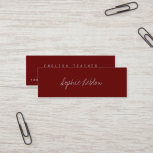 Minimalist Elegant English Teacher Dark-Red Mini Business Card