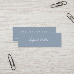 Minimalist Elegant English Teacher Dusty Blue Mini Business Card