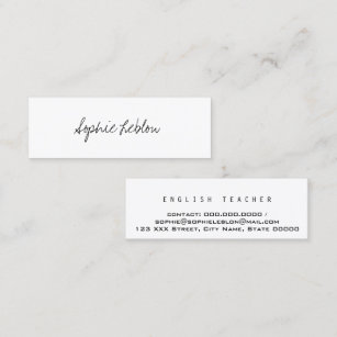 minimalist elegant english teacher mini business card
