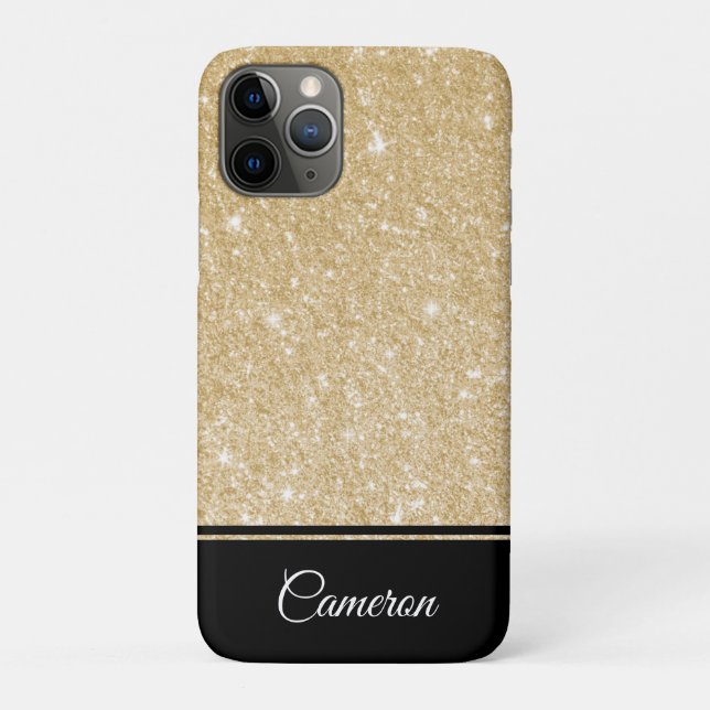 Minimalist Elegant Faux Gold Glitter and Black Case-Mate iPhone Case (Back)