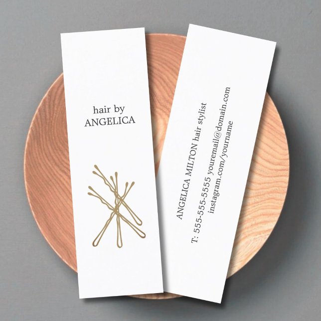Minimalist Elegant Faux Gold Hair Pins Hairstylist Mini Business Card (Creator Uploaded)