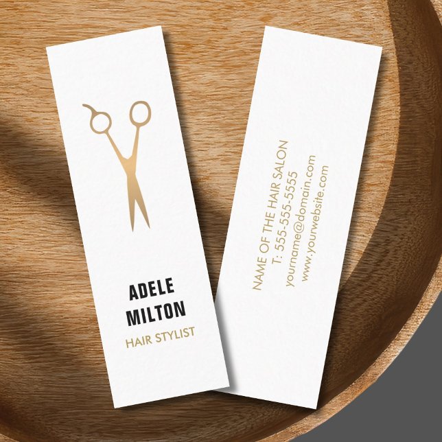 Minimalist Elegant Faux Gold White Hair Stylist Mini Business Card (Creator Uploaded)