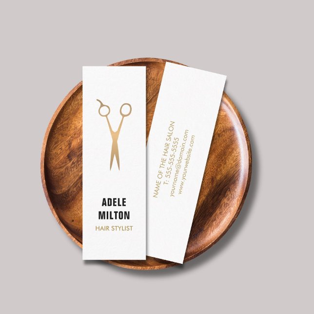 Minimalist Elegant Faux Gold White Hair Stylist Mini Business Card (Creator Uploaded)