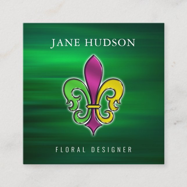 Minimalist Elegant Fleur De Lis Design Square Business Card (Front)