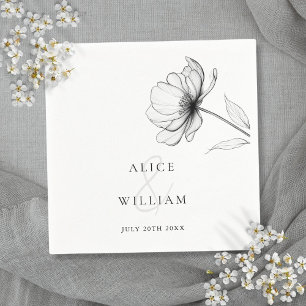 Minimalist Elegant Floral Black And White Wedding Napkin