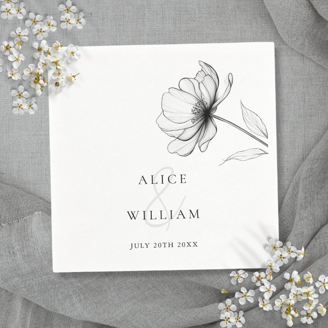 Minimalist Elegant Floral Black And White Wedding Napkin (Minimalist Elegant Floral Black And White Wedding Napkins)