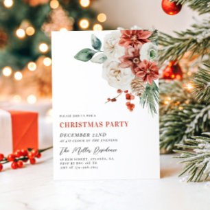 Minimalist Elegant Floral Greenery Christmas Party Invitation
