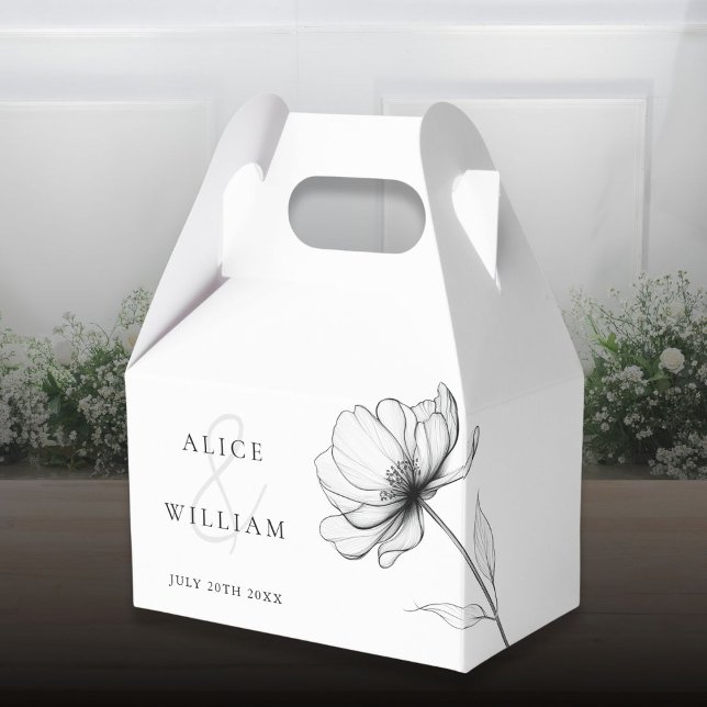 Minimalist Elegant Floral Line Drawing Wedding Favour Box (Minimalist Elegant Floral Line Drawing Wedding Favor Boxes)