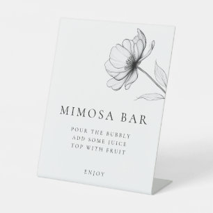 Minimalist Elegant Floral Mimosa Bar Pedestal Sign
