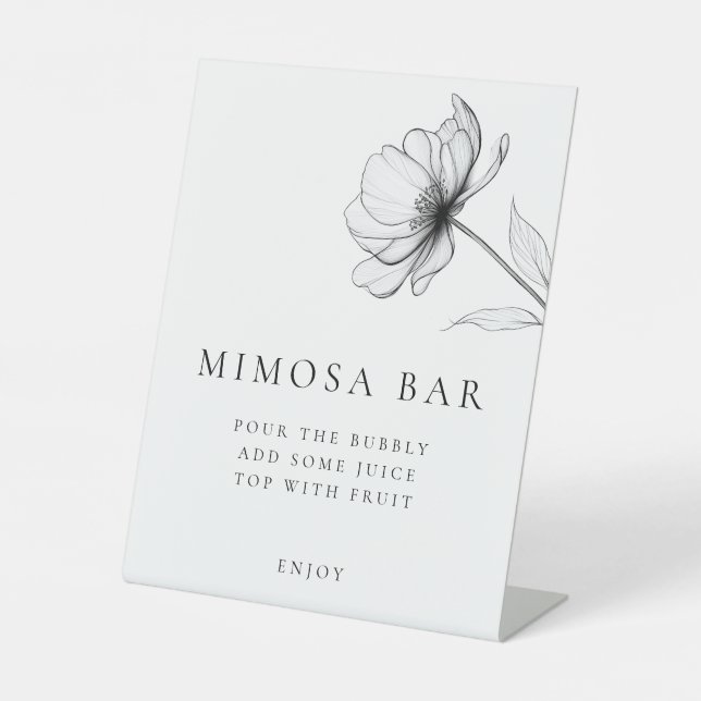 Minimalist Elegant Floral Mimosa Bar Pedestal Sign (Front)