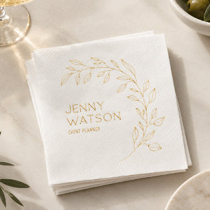 Minimalist Elegant Floral Motif Business Name Foil Napkins