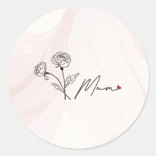 Minimalist Elegant Floral Mum  Classic Round Sticker