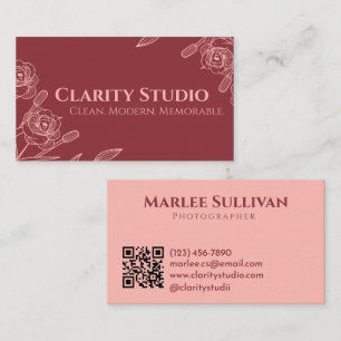 Minimalist Elegant Floral Rose Deep Red Modern Business Card