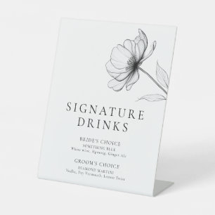 Minimalist Elegant Floral Signature Drinks Pedestal Sign