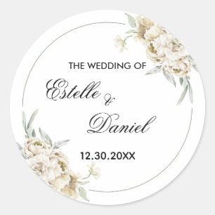 Minimalist Elegant Floral Wedding Circle Sticker