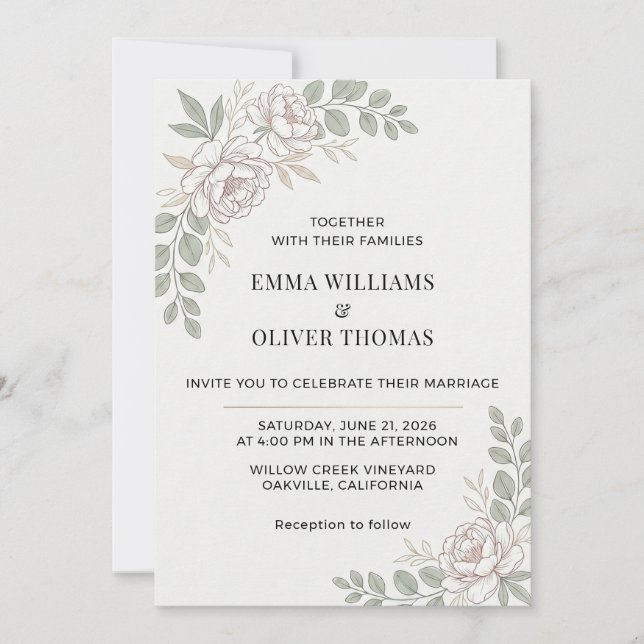 Minimalist Elegant Floral Wedding  Invitation (Front)