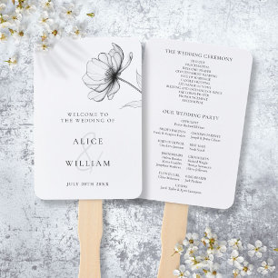 Minimalist Elegant Floral Wedding Program Hand Fan