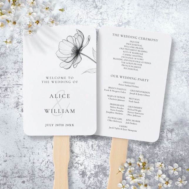 Minimalist Elegant Floral Wedding Program Hand Fan (Minimalist Elegant Floral Wedding Program Hand Fan)