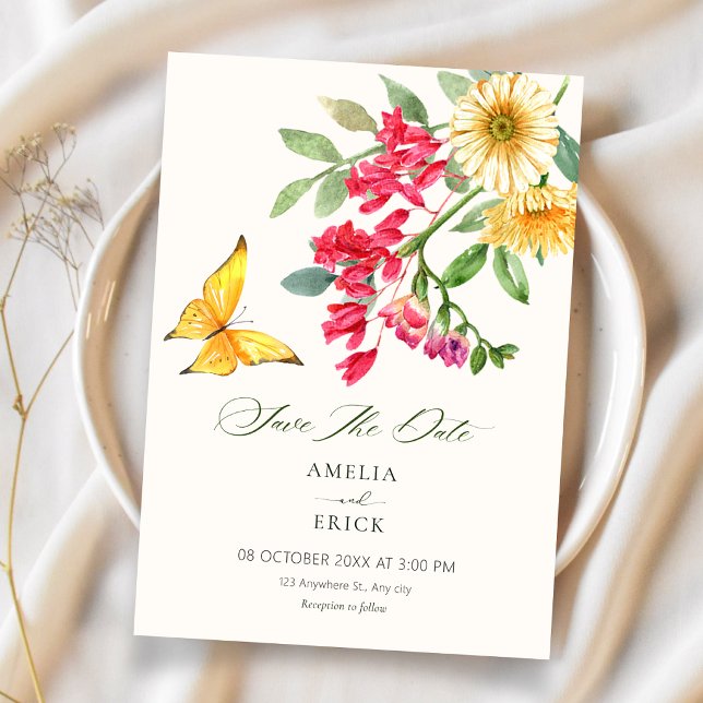 Minimalist elegant flowers bloom wedding save the date (Creator Uploaded)