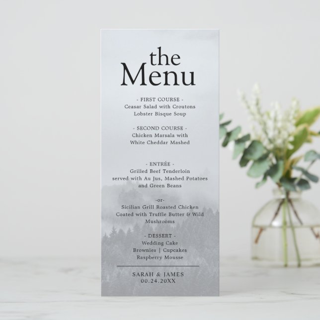 Minimalist Elegant Forest Woodland Dinner Menu (Standing Front)