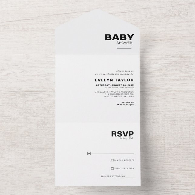 Minimalist Elegant Formal Baby Shower All In One Invitation (Inside)